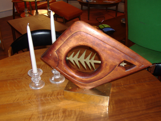 Fantoni styled fish/sculpture in wood and brass $195.00
